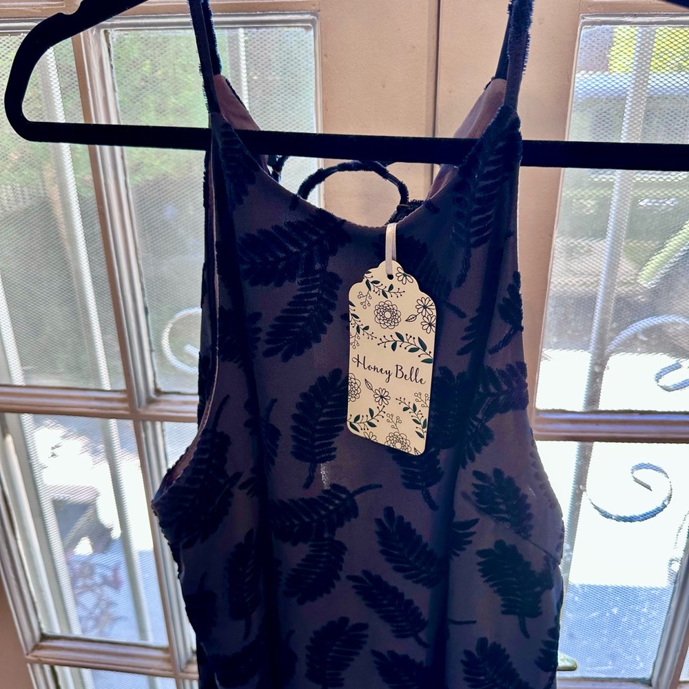 Honey Belle Midnight Blue Leaf Dress